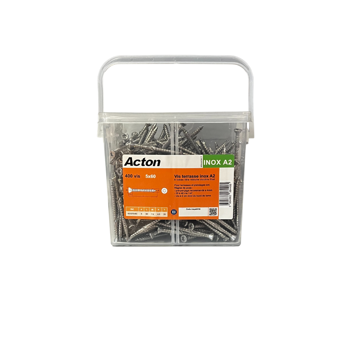 Vis Terrasse Tête Fraisée Réduite Torx 17 Inox A2 5x60 Boite de 400 pièces