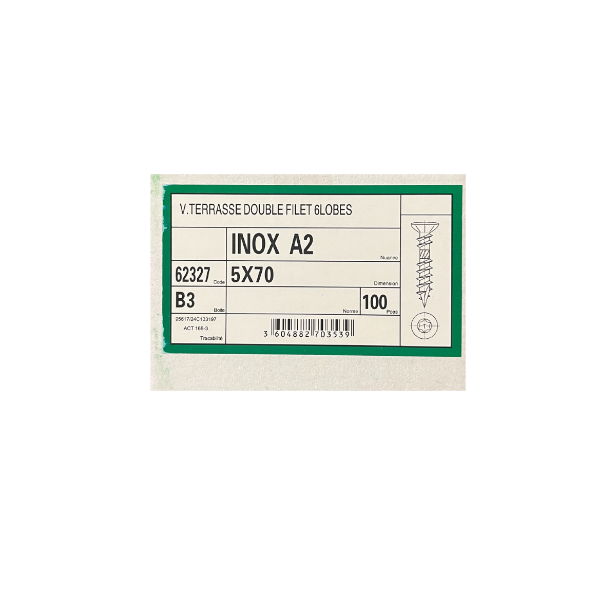 Vis Terrasse Tête Fraisée Réduite Torx 17 Inox A2 5x70