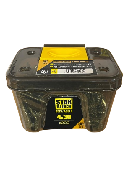 Vis Bois tête fraisée 4x30 Acier zingué blanc Boite de 200