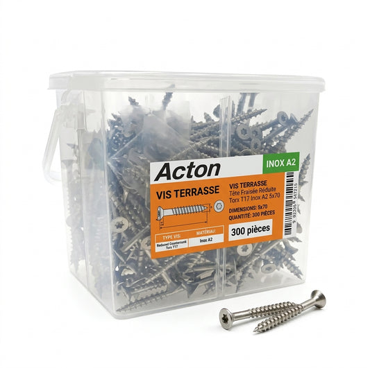 Vis Terrasse Tête Fraisée Réduite Torx 17 Inox A2 5x70 Boite de 300 pièces